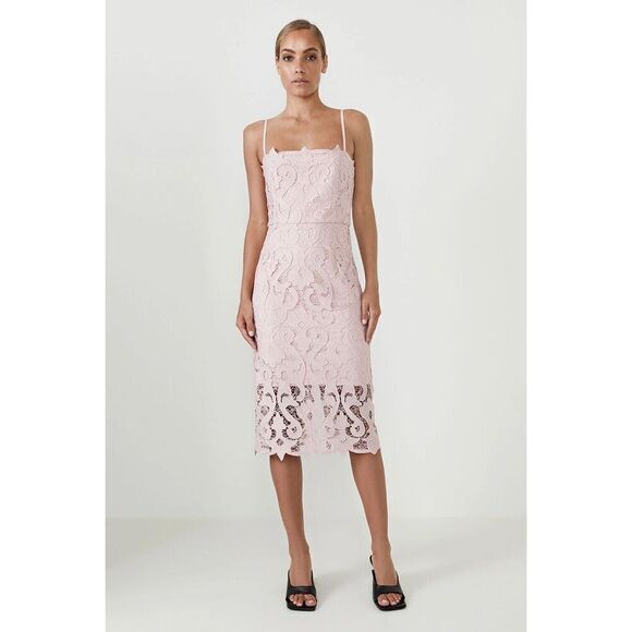 Bardot Lina Lace Midi Dress in Pink Rose Size 4 - Picture 1 of 9
